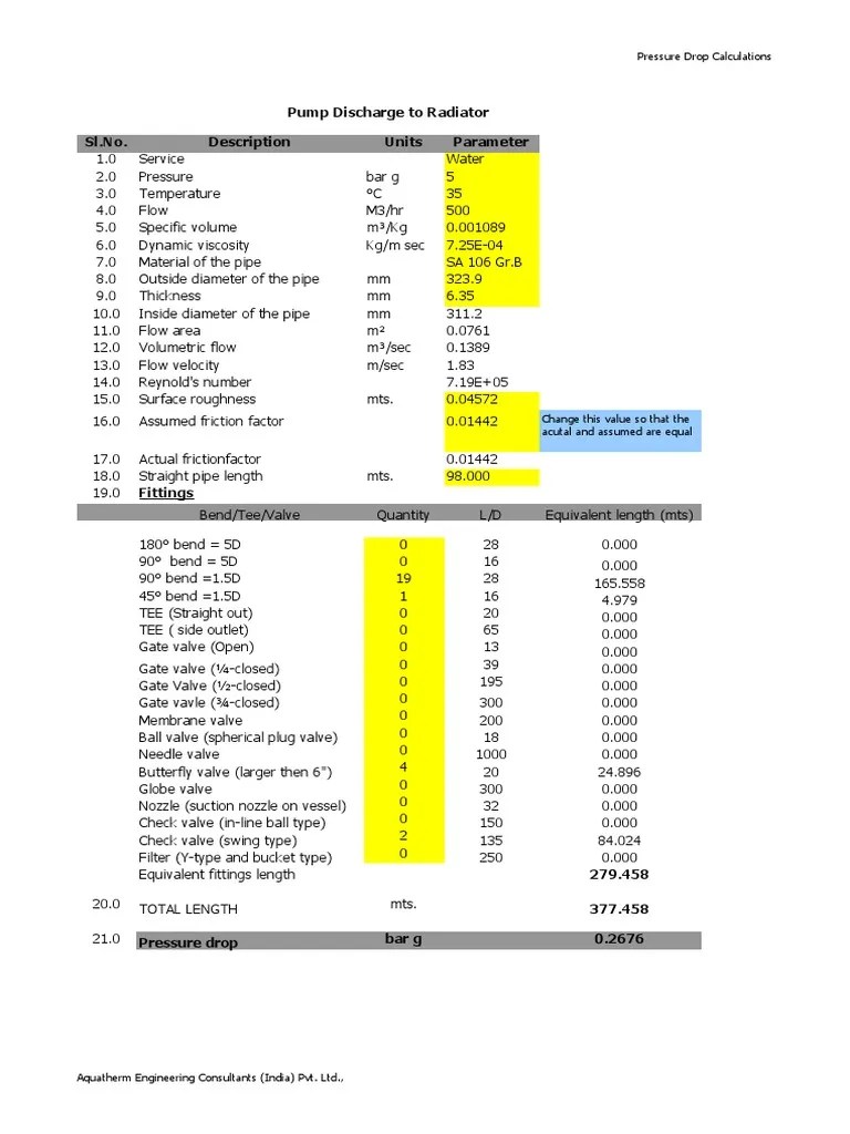 Pressure Drop Calculation Example PDF Valve Energy Technology