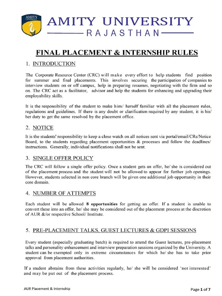 Placement Policy LATEST PDF