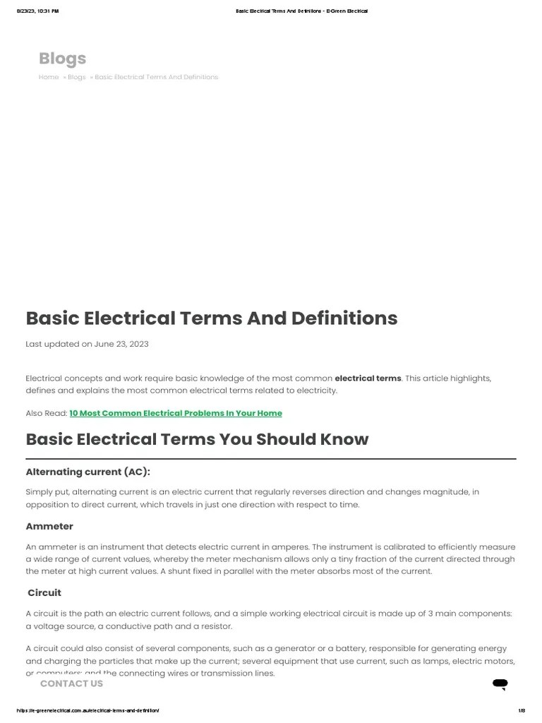 Basic Electrical Terms and Definitions EGreen Electrical PDF