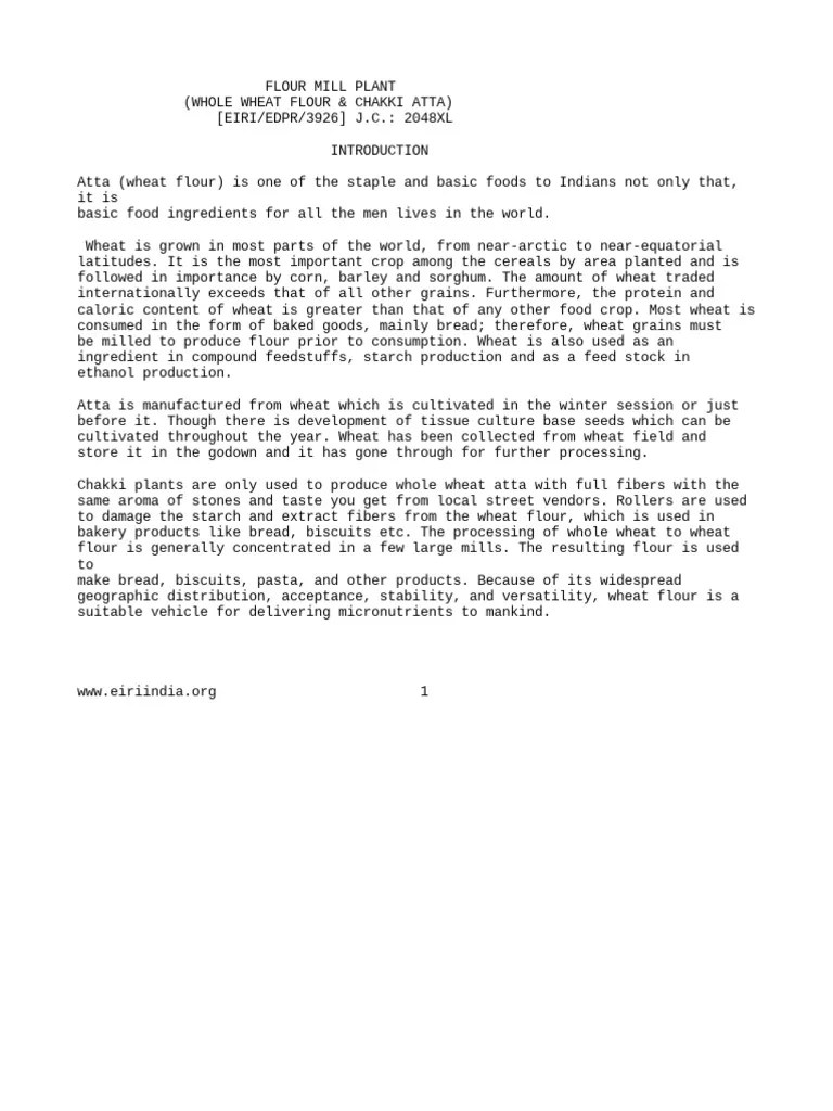Project Report On Flour Mill Plant Whole Wheat Flour Chakki Atta