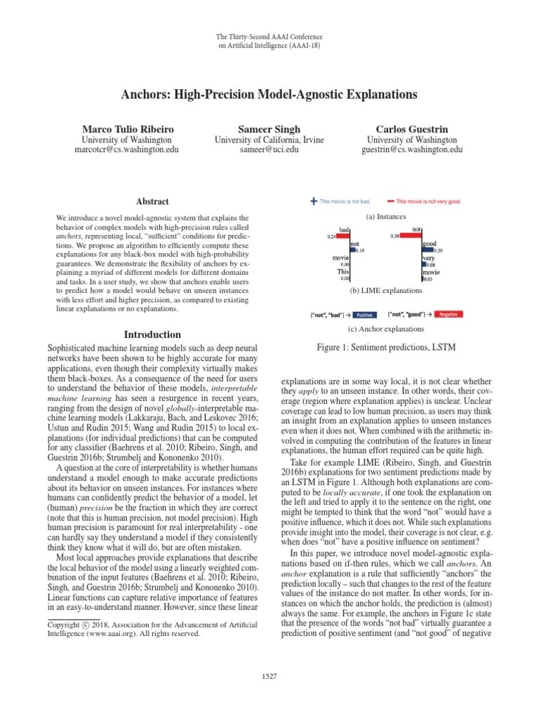Anchors, High Precision Model Agnostic Explanations PDF