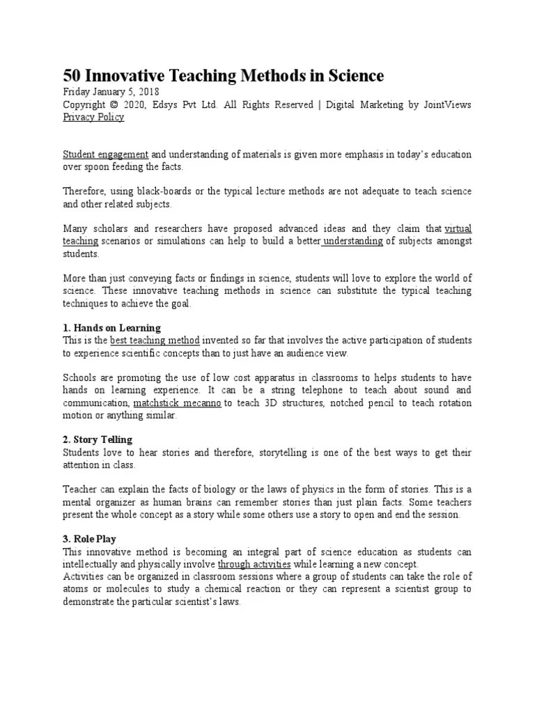 50 Innovative Teaching Methods in Science PDF Science Learning