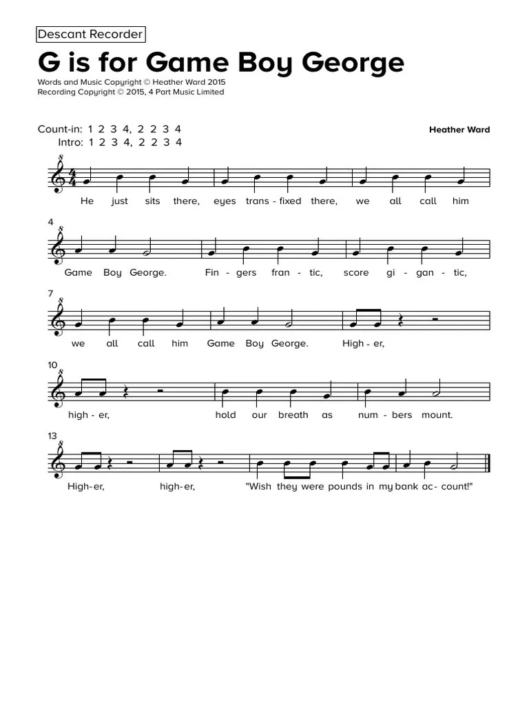 G is for Game Boy Descant Recorder PDF