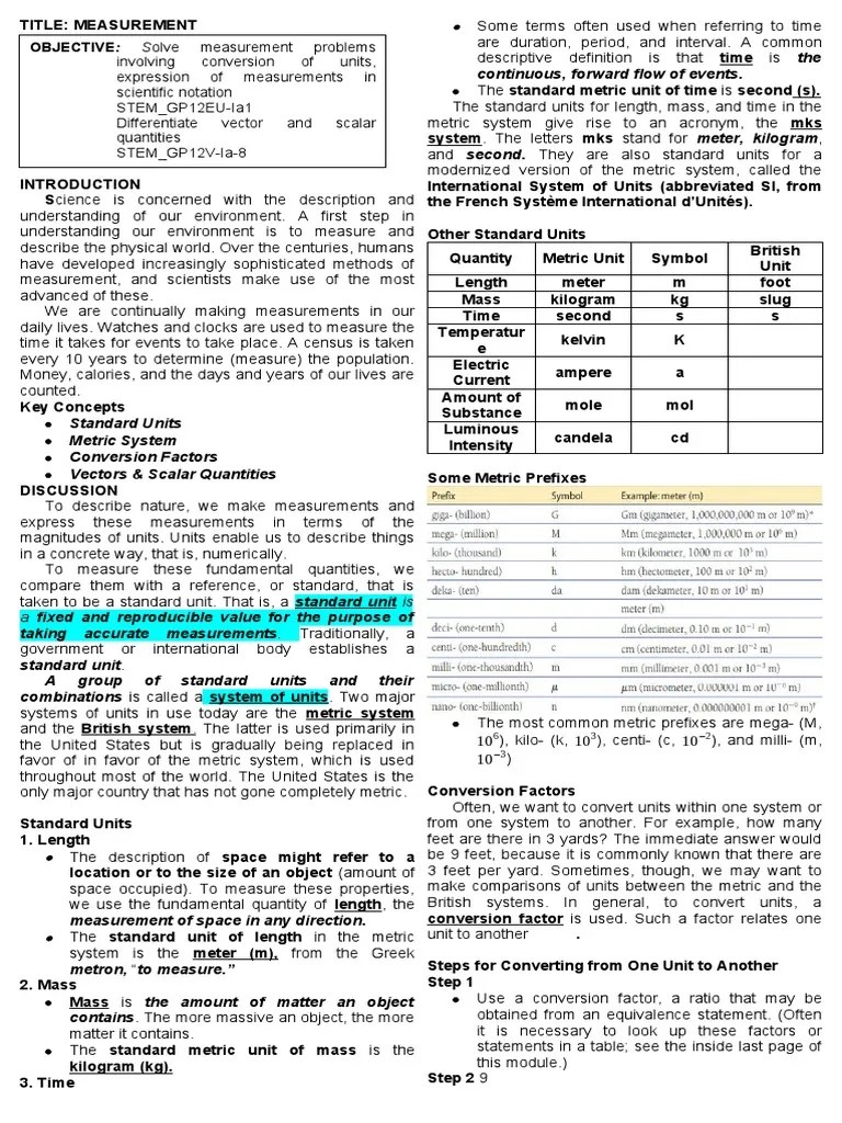 Week 1 PDF International System Of Units Measurement