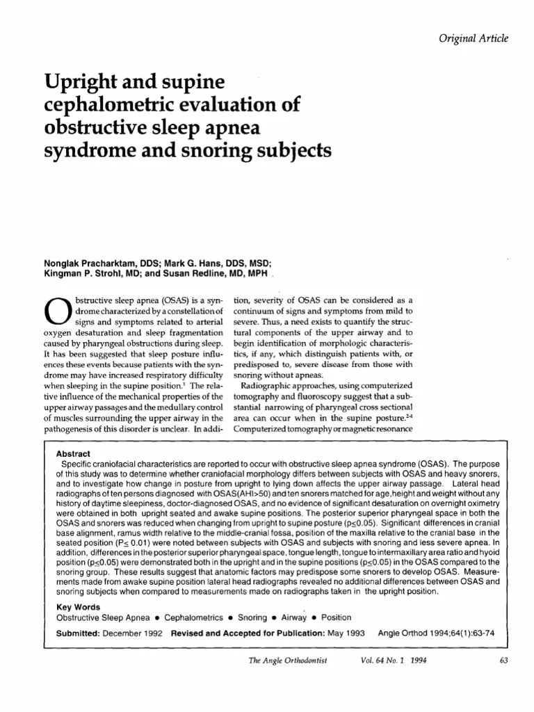 Upright and Supine Cephalometric Evaluation of Obstructive Sleep Apnea
