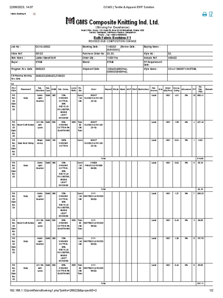 Colly Sweat Fabric Booking PDF Textiles Materials