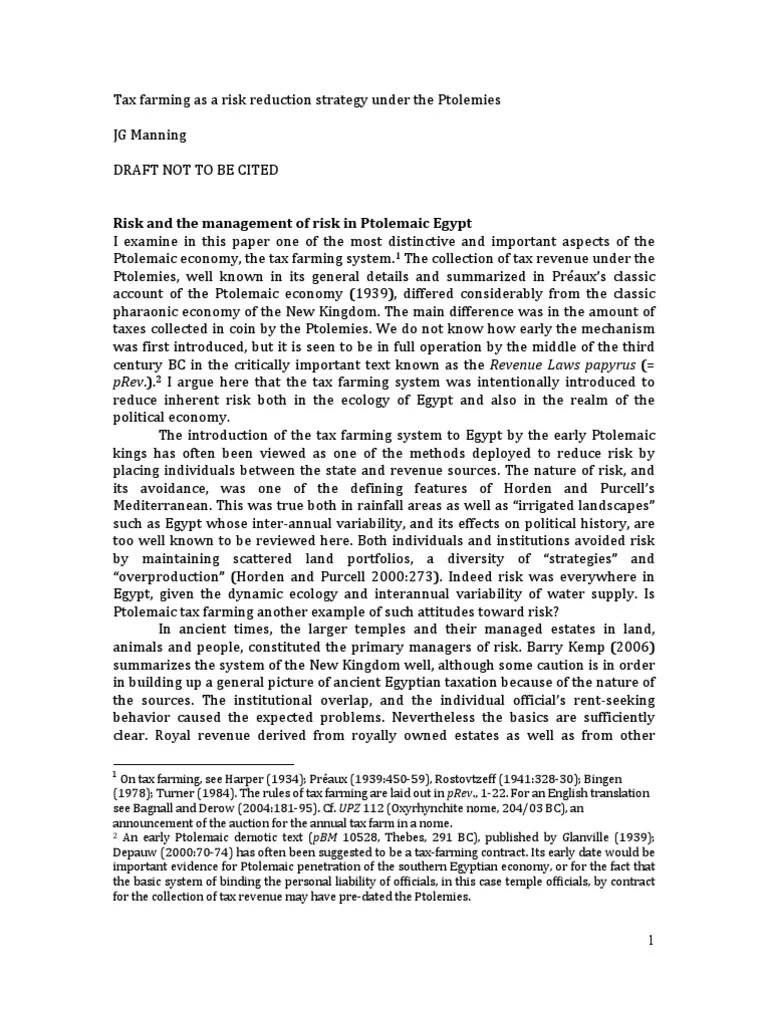 Tax Farming PDF Ptolemaic Kingdom Taxes
