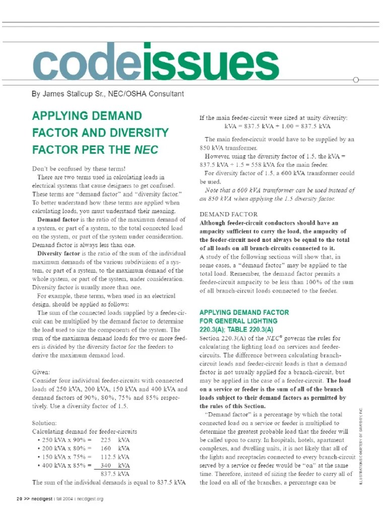 Applying Demand Factor and Diversity Factor Per The Nec PDF