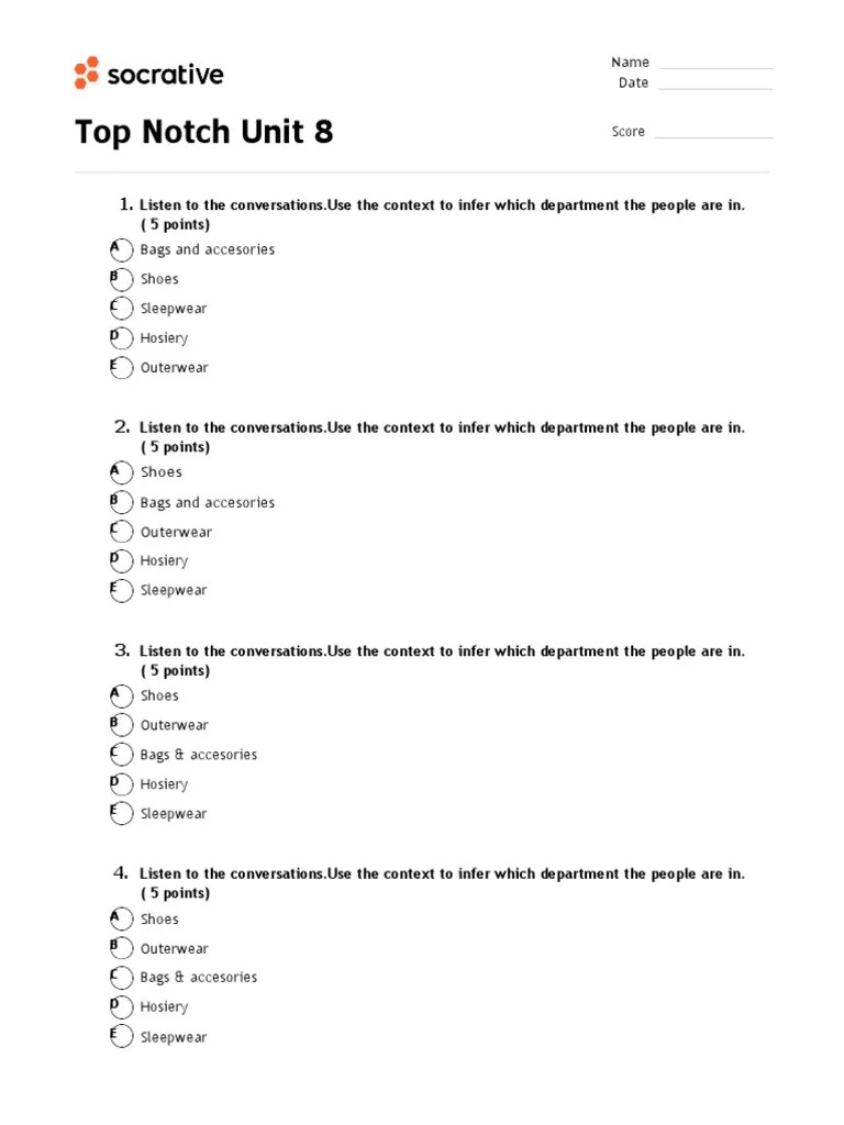 Quiz Top Notch Unit 8 PDF