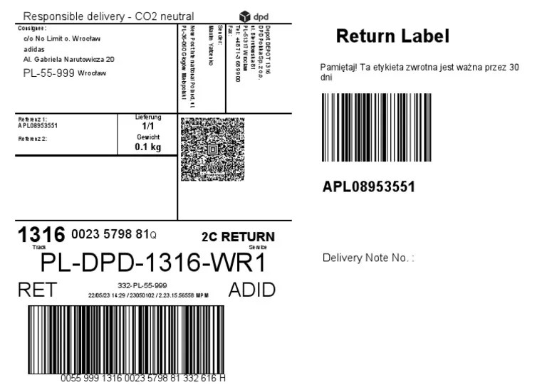 Return Label Adidas PDF