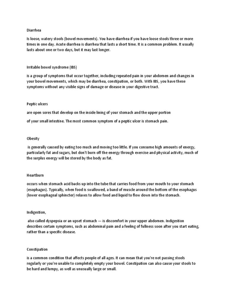 Diarrhea PDF Indigestion Esophagus