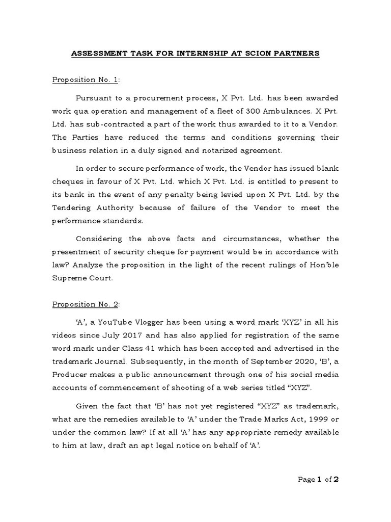 Assessment Task For Intership (Scion Partners) PDF Trademark