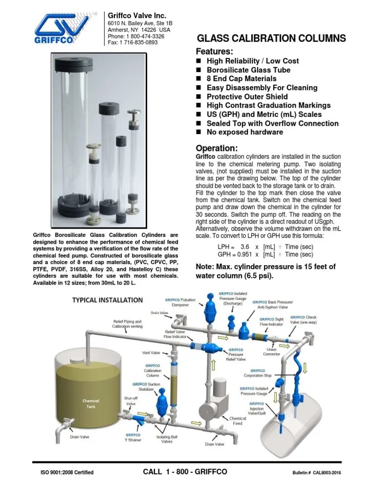 Griffco Glass Calibration Column PDF Pump Valve