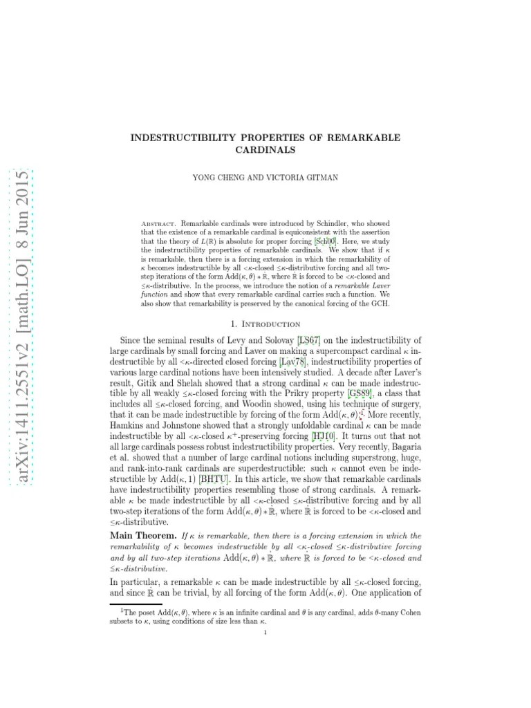 Indestructibility Properties of Remarkable Cardinals Yong Cheng and