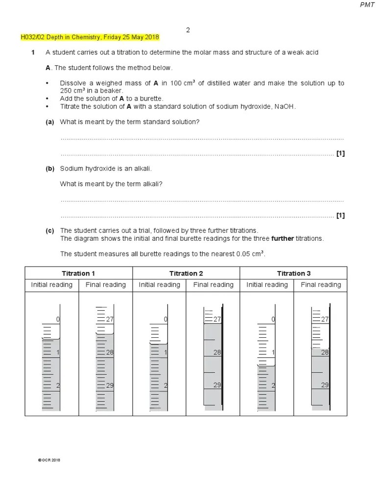 Titration and Moles Exam Questions Download Free PDF Chemistry