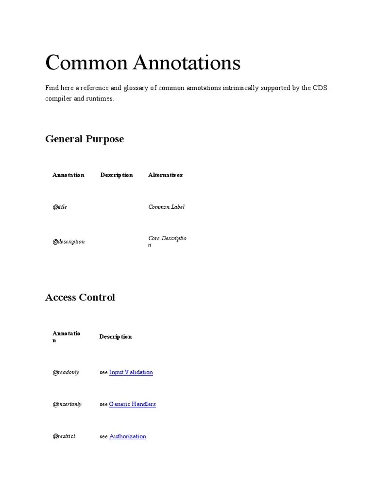 Common Annotation in CDS PDF Annotation Sql