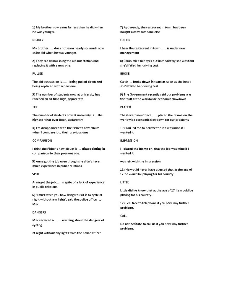 Key Word Transformation | PDF
