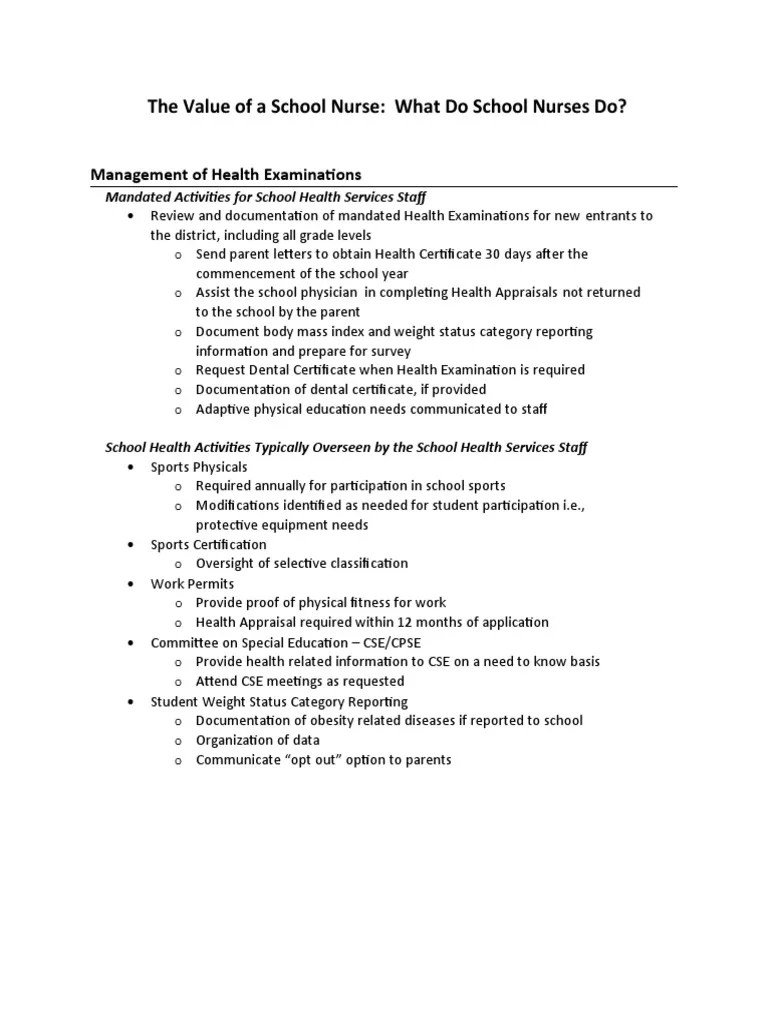 What Do School Nurses Do PDF Health Care Nursing