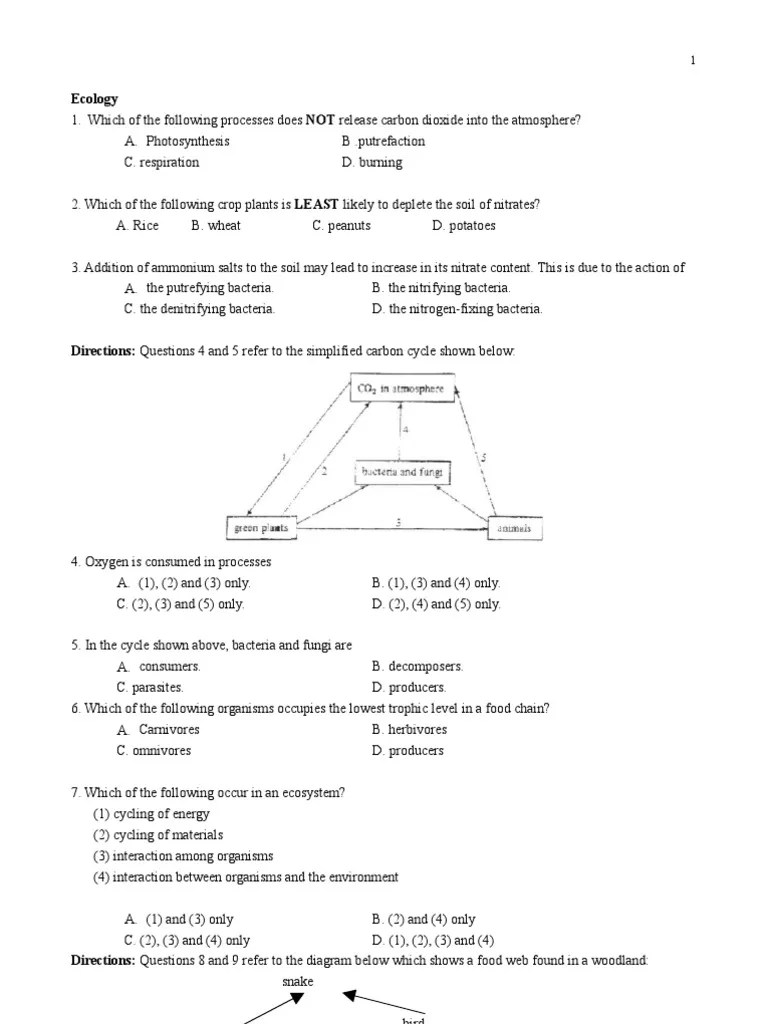Ecology Test PDF Ecology Food Web