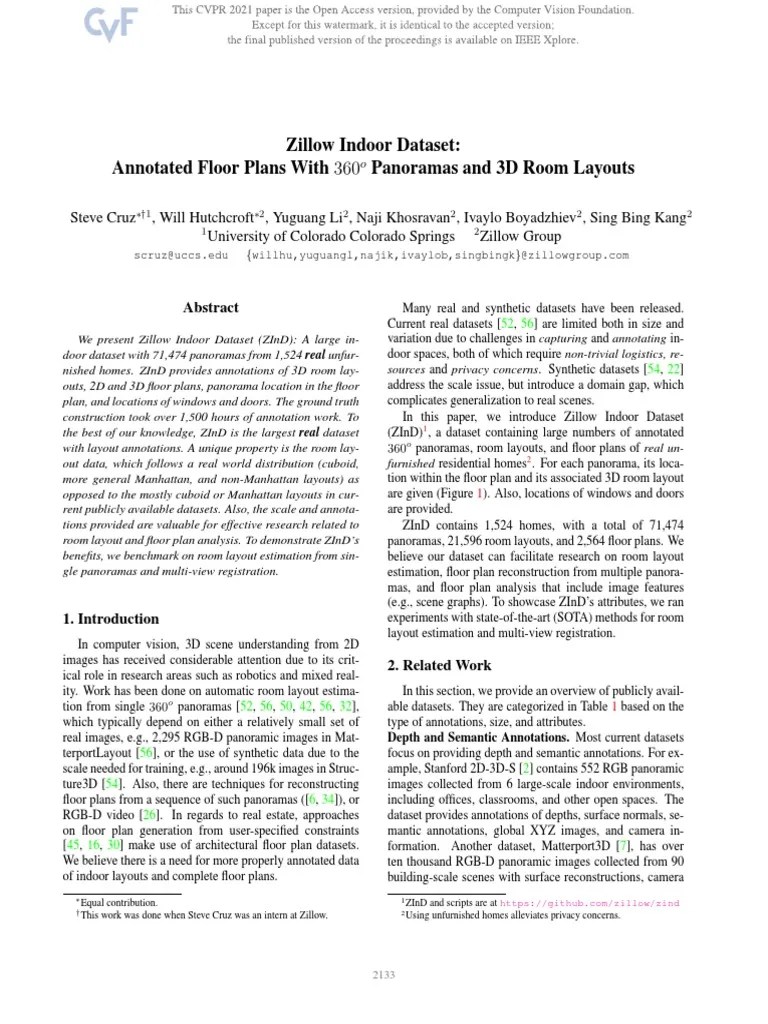 Cruz Zillow Indoor Dataset Annotated Floor Plans With 360deg Panoramas