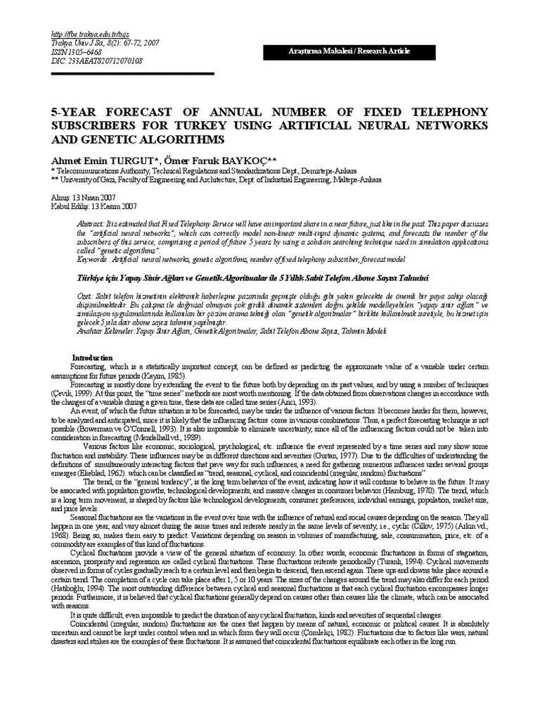 5Year Forecast of Annual Number of Fixed Telephony Subscribers For