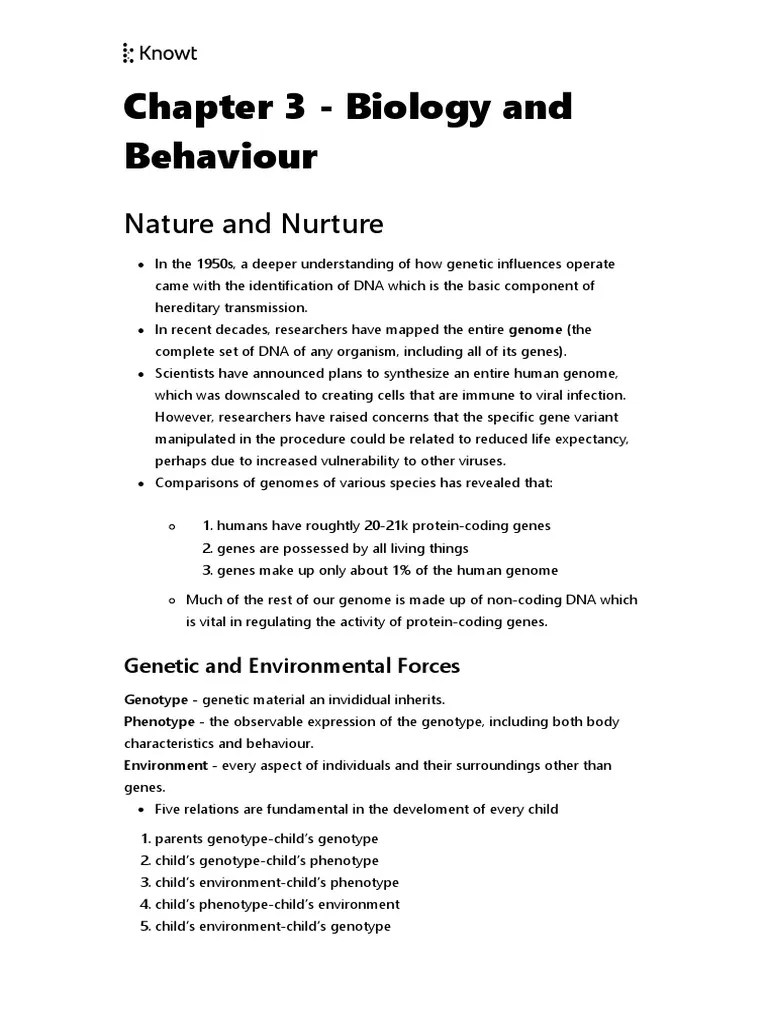 Chapter 3 Biology and Behaviour PDF Dominance Neuron