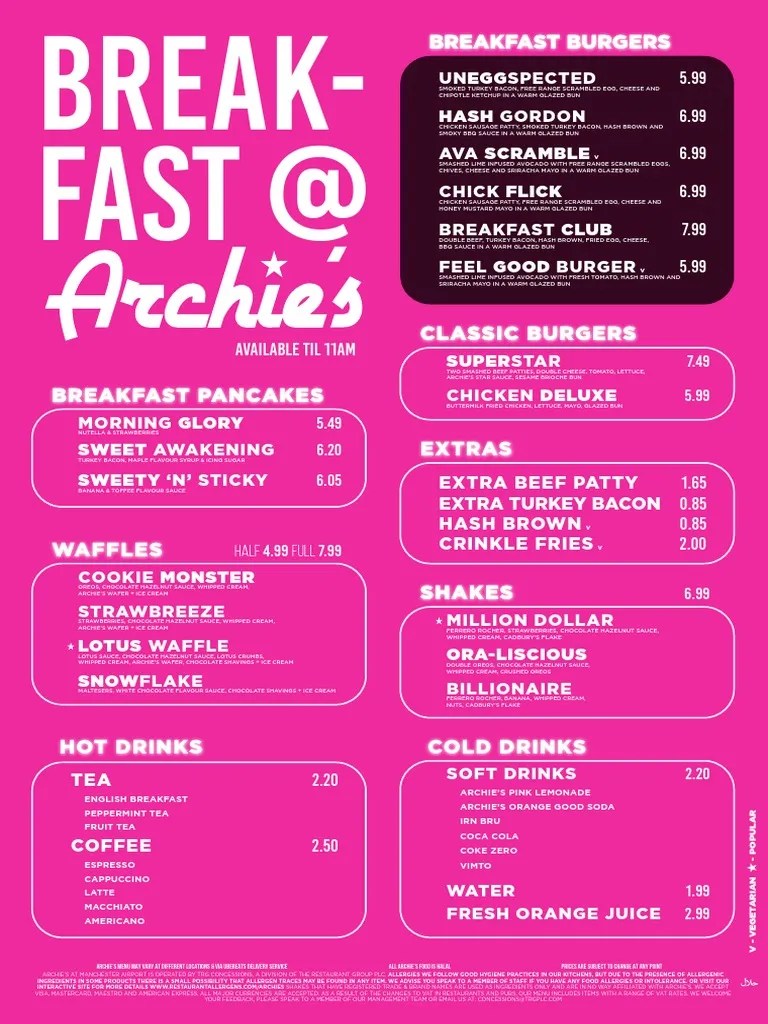 Archies Menu Airport Breakfast 13 79 PDF