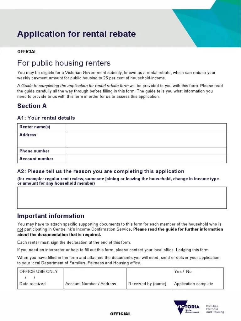 Application For Rental Rebate July 2021 PDF Renting Tax Refund