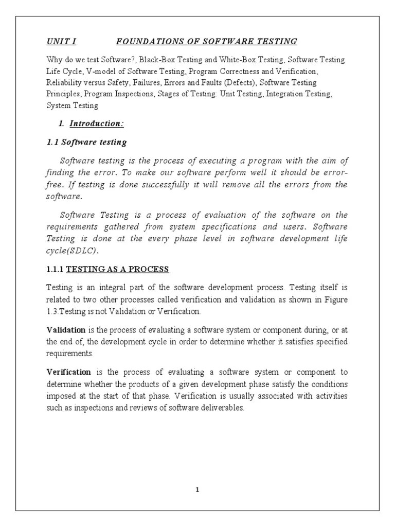 Unit I Foundations of Software Testing PDF Software Testing