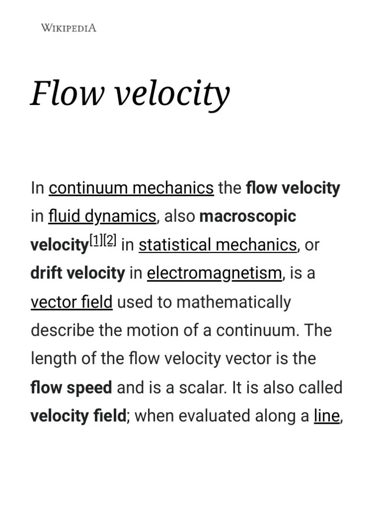 Flow Velocity Wikipedia PDF Fluid Dynamics Chemical Engineering