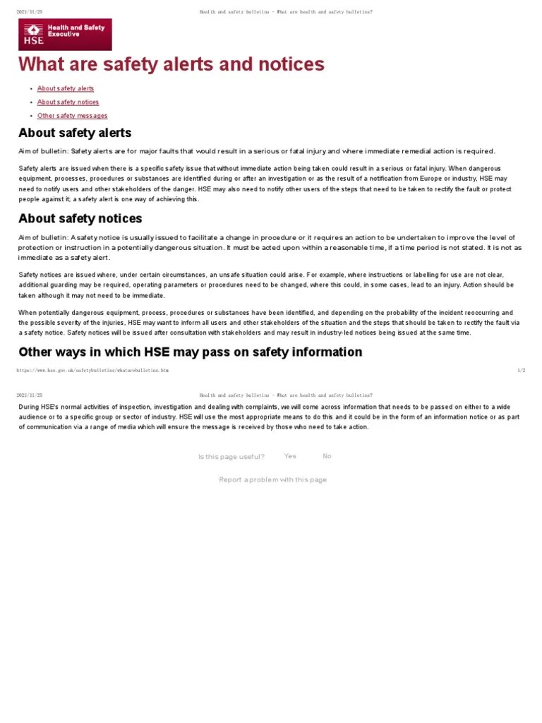 Health and Safety Bulletins What Are Health and Safety Bulletins