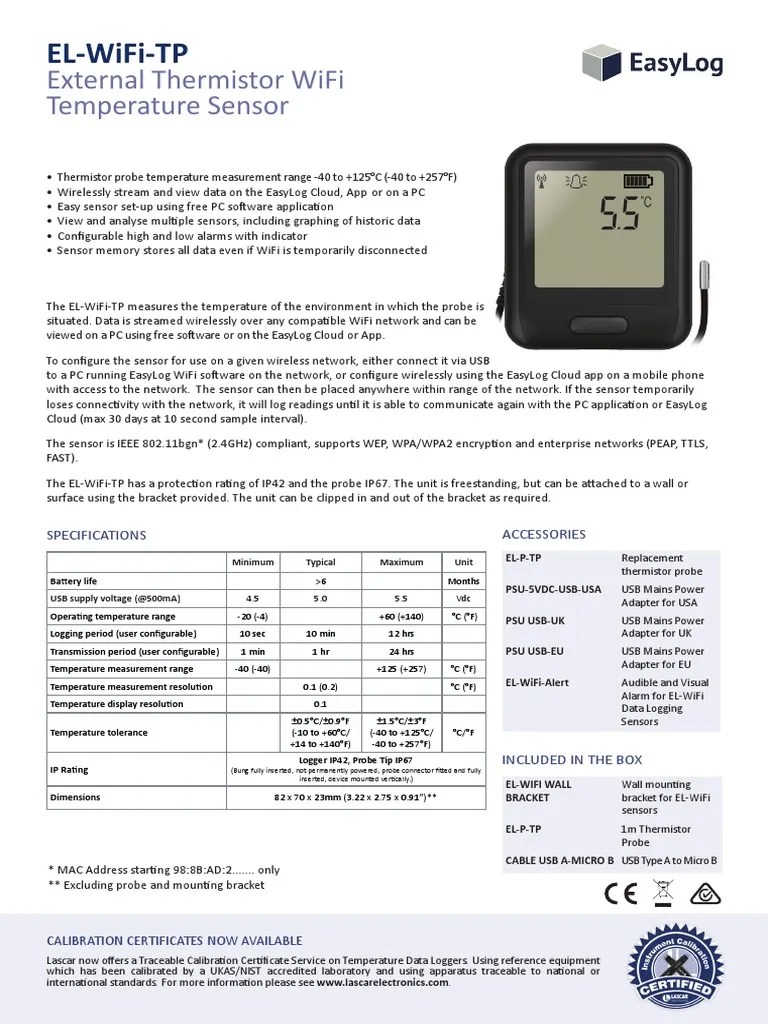 Easylog Data Logger El Wifi TP Iss6 03 19 PDF Wi Fi Usb