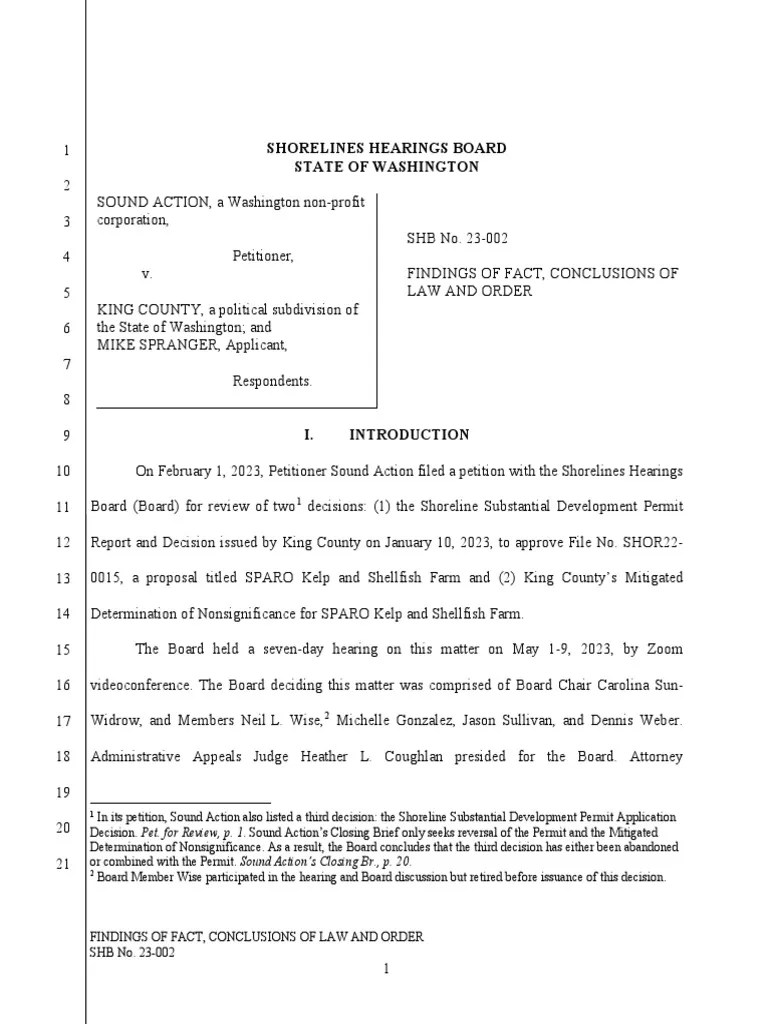 Findings of Fact and Conclusions of Law in Sound Action v. King County