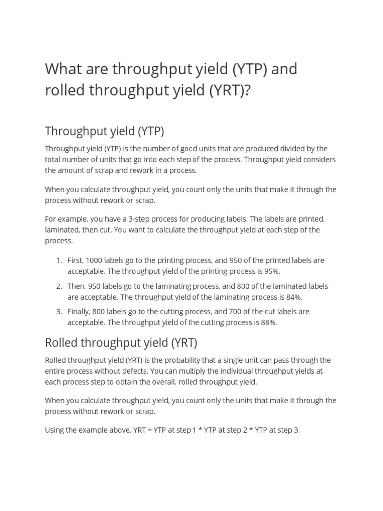 What Are Throughput Yield (YTP) and Rolled Throughput Yield (YRT) PDF