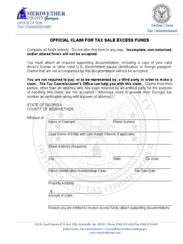Excess Funds Claim Form PDF Common Law Private Law