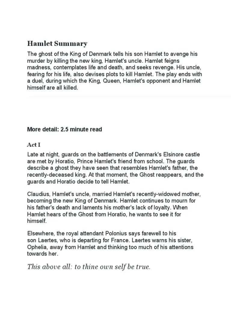 Hamlet Summary PDF Hamlet Shakespearean Tragedies