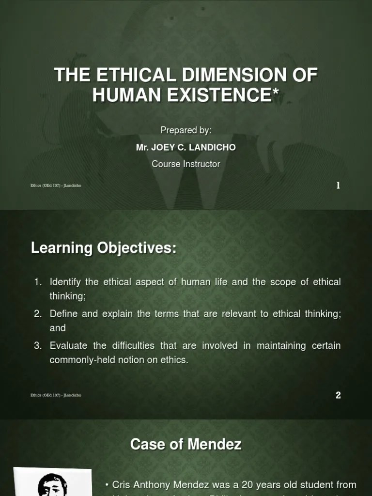 Ethics Lecture 1.2 Introduction Ethical Dimension of Human