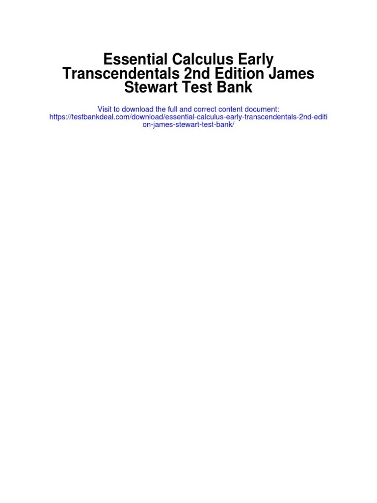 Essential Calculus Early Transcendentals 2nd Edition James Stewart Test