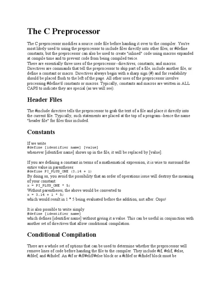 The C Preprocessor Header Files PDF Computer Programming