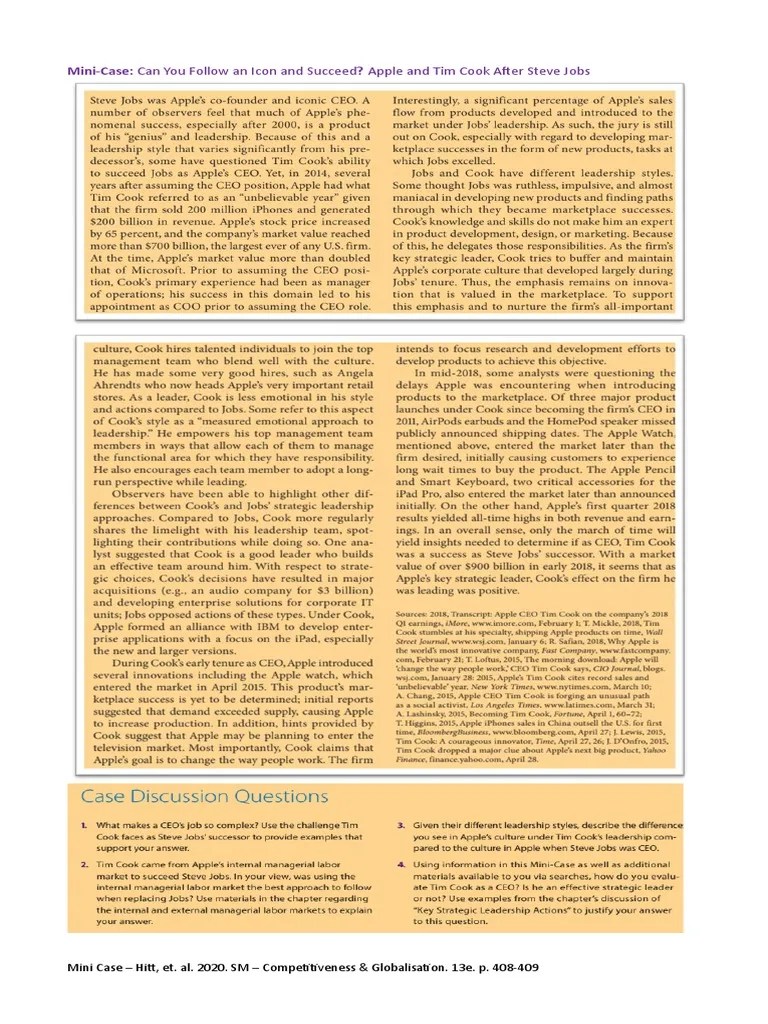 MIni Case Study Apple and Tim Cooks After Jobs With Suggested Answers