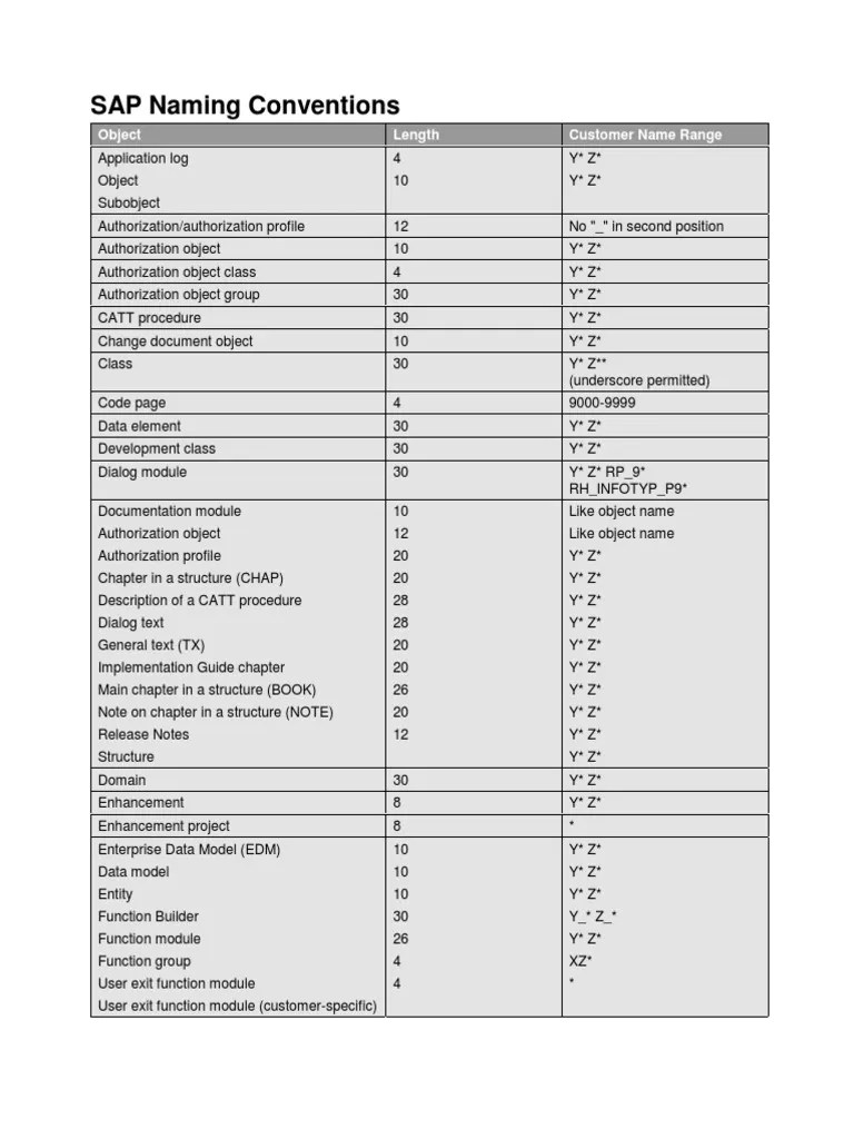 Sap Naming Conventions PDF Computing Computer Programming