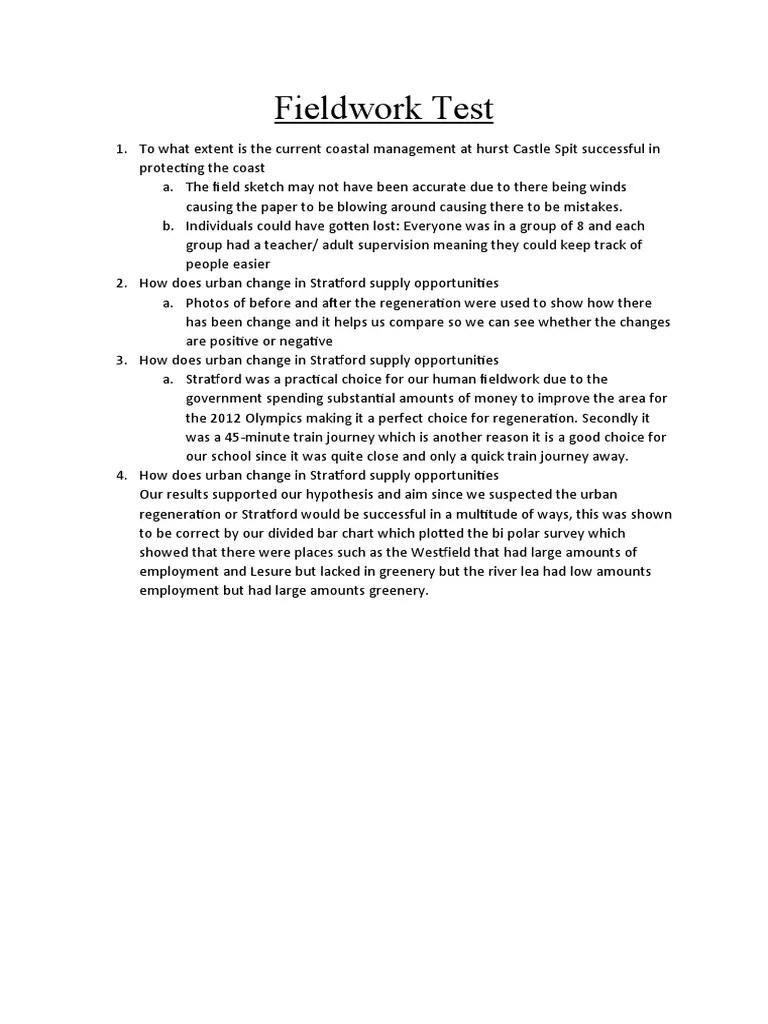 Fieldwork Test Geography PDF