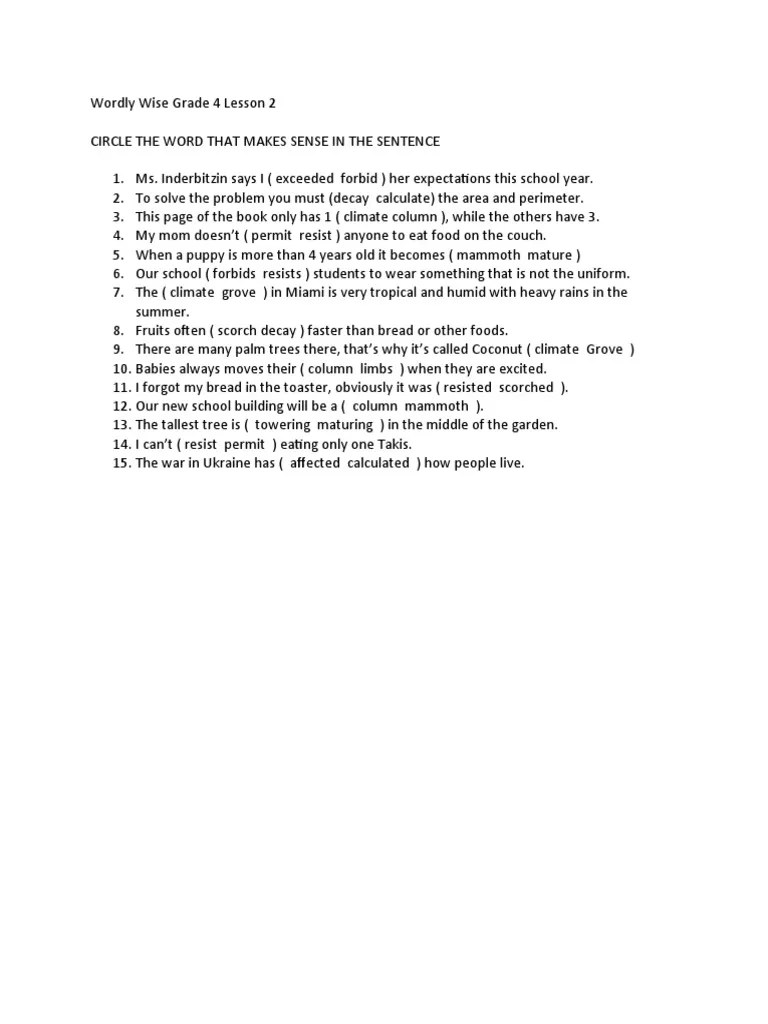 Wordly Wise Grade 4 Lesson 2 PDF