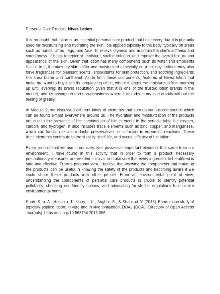 Personal Care Product PDF Topical Medication Antioxidant