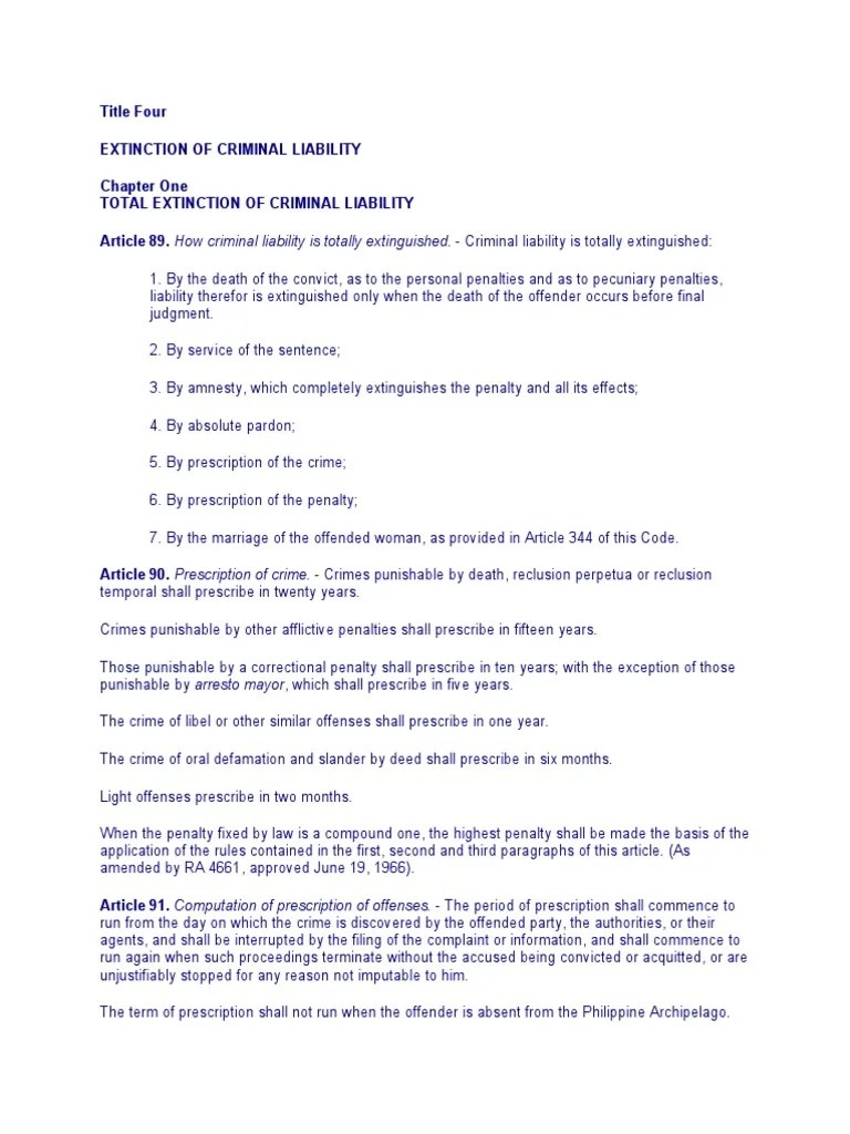 Revised Penal Code Title Four 8999 PDF Statute Of Limitations Pardon
