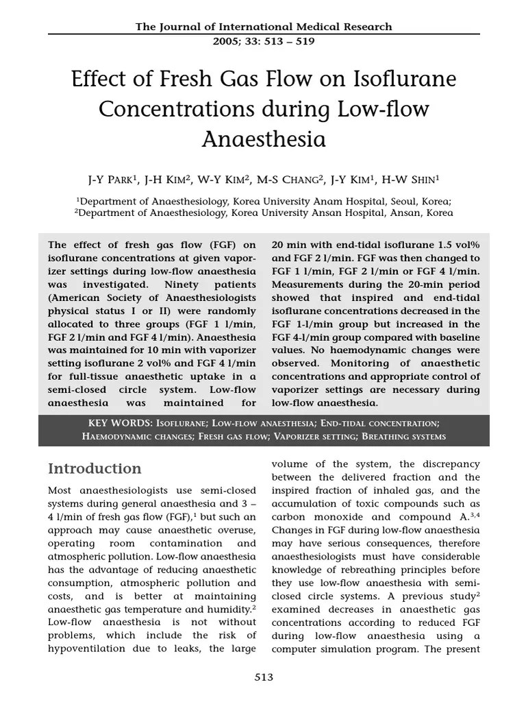 Park Et Al 2005 Effect of Fresh Gas Flow On Isoflurane Concentrations