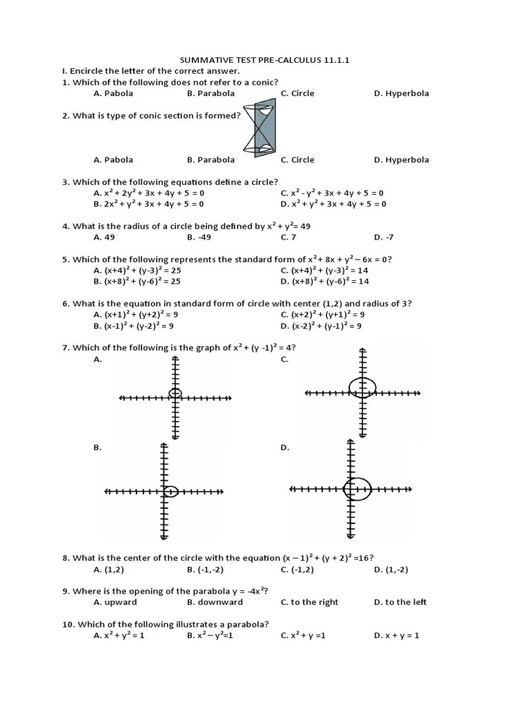 Pre-Calculus Worksheet 1 | PDF | Analytic Geometry | Algebraic Geometry