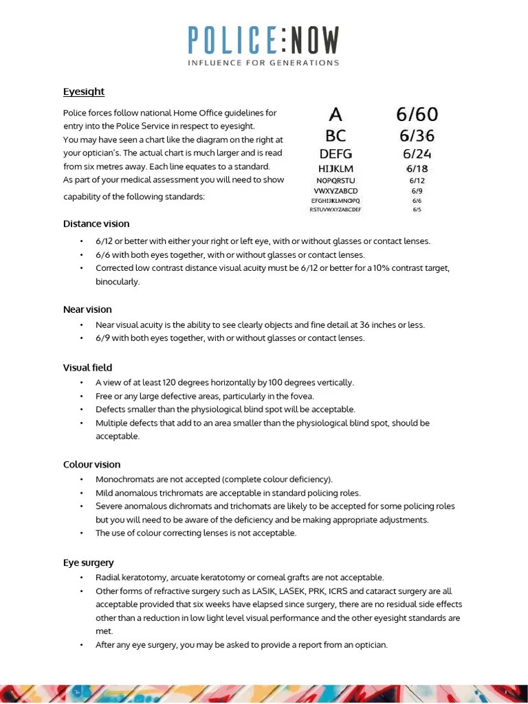 Eyesight Standards | PDF
