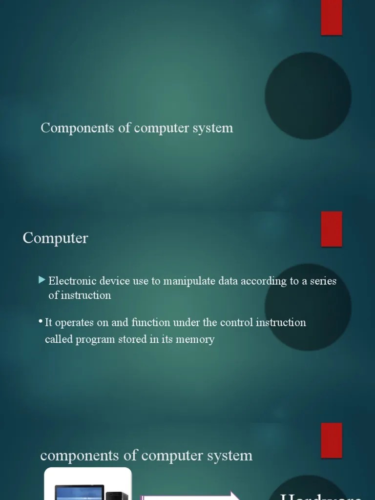 Lesson 1 Components of Computer System PDF Software Computer