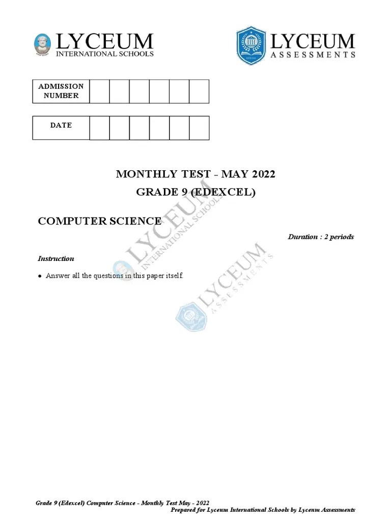 Grade 9 (Edexcel) Computer Science PDF
